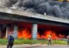 Two Injured as Diesel Tanker Falls, Burns Under Otedola Bridge